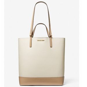 Kelli Large Two-Tone Pebbled Leather Tote Bag NWT